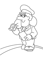 A coloring page of postman pat